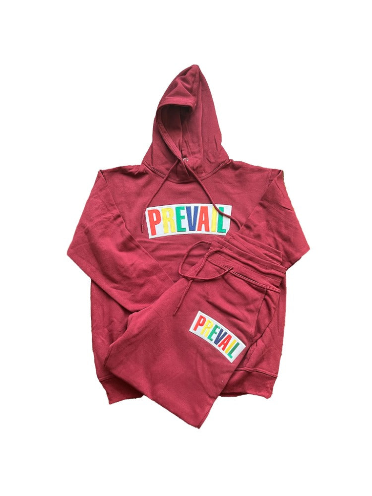 Burgundy Prevail Jogger. Prevail patch on both the chest area of the hoodie and the thigh area of the jogging pants. Set fits true to size.